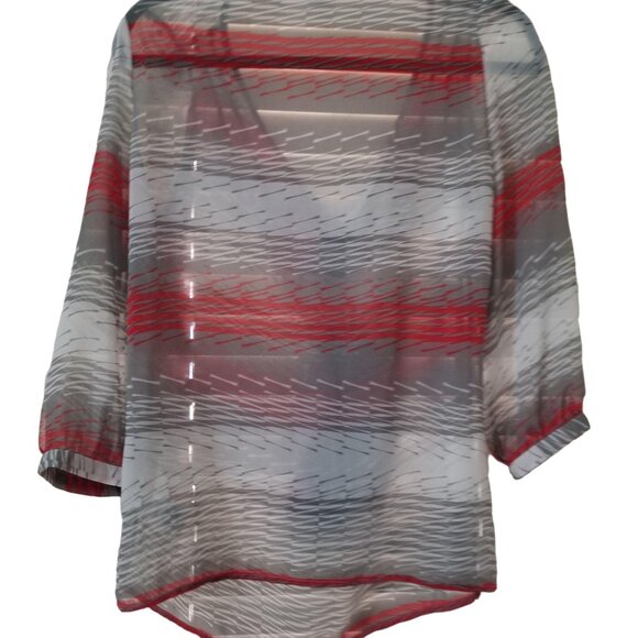 Banana Republic Womens Sheer Chiffon Blouse W/ Ruffle Front V-Neck 3/4 Sleeve M - Picture 3 of 5